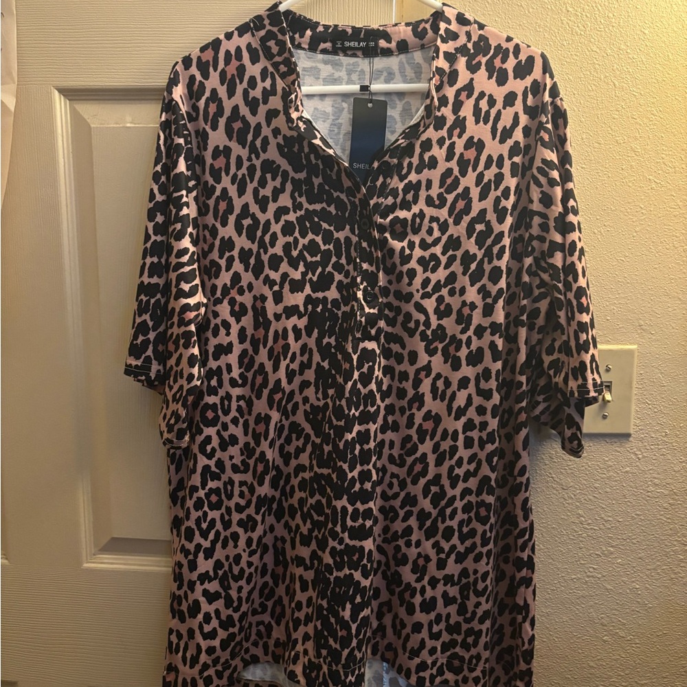 Pink Leopard Print Button-Up Shirt